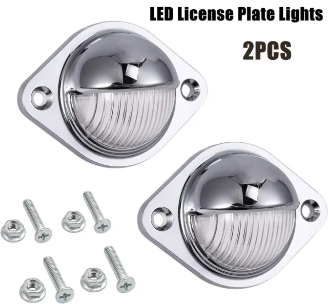 2x Universal Chrome 3 LED License Plate Tag Light Lamp Fit Truck Suv Trailer Van