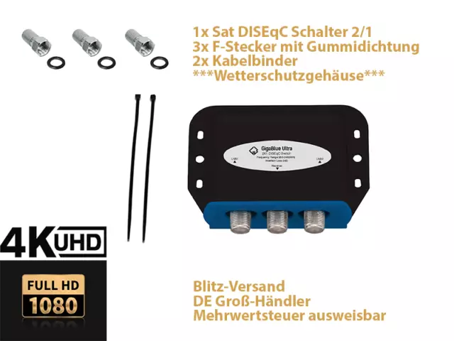 GigaBlue Ultra DiSEqC Schalter 2/1 Wetterschutz SAT Umschalter Switch LNB 4K UHD