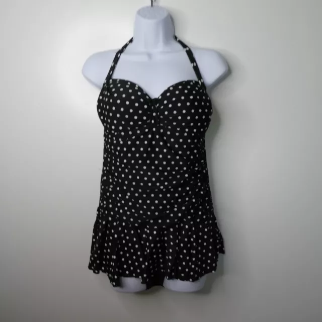 Rose Marie Reid One Piece Swimsuit Womens Large Polka Dot Halter Neck Skirt