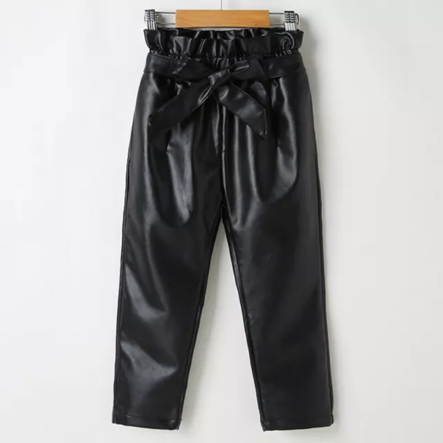 Bambine Similpelle Pantalone con Cintura Vita Alta Spesso Elasticizzato
