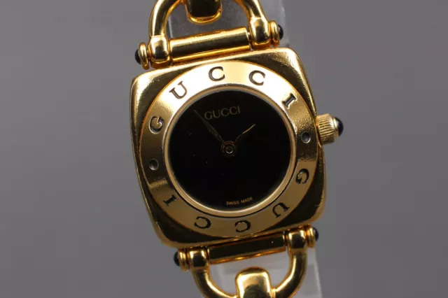 Full Set *Exc+5* Vintage GUCCI Horsebit 6300L Quartz Black Dial Gold Women's JPN 2