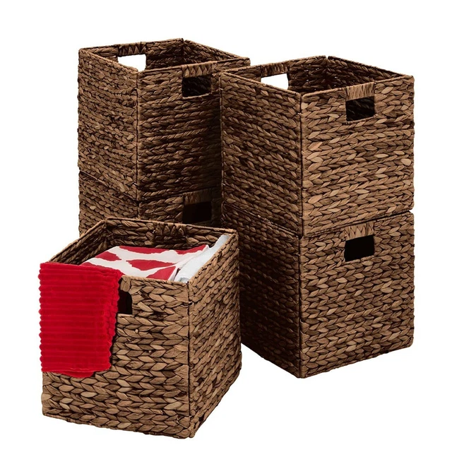 10.5" Hyacinth Baskets, Collapsible Storage Organizer, Handwoven Laundry Totes 10.5" Hyacinth Baskets, Collapsible Storage Organizer, Handwoven Laundry Totes