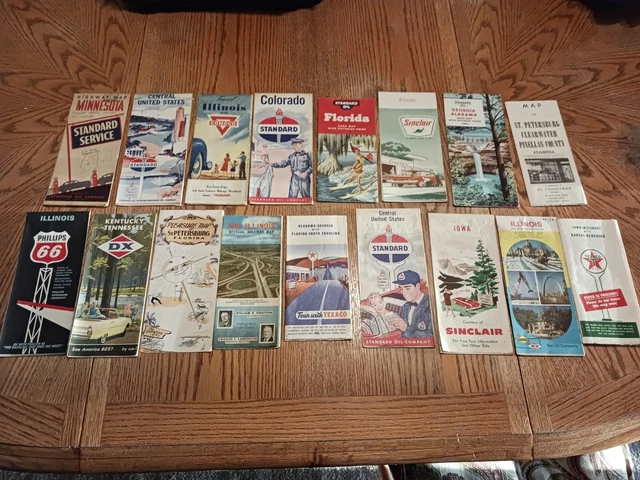 17 Vintage Gas Station Road Maps—Sinclair - Texaco -DX- Standard Oil -Ect