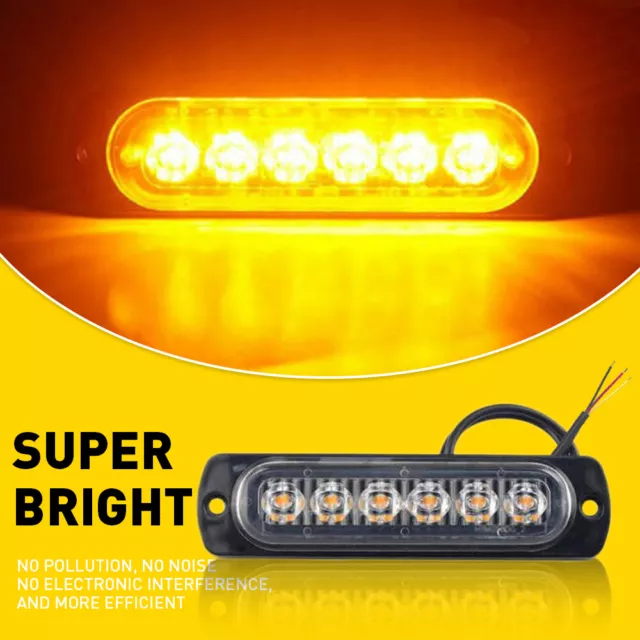 4PCS 6 LED Amber Recovery Strobe Marker Light Flashing Light Bar Beacon Car 12V 3