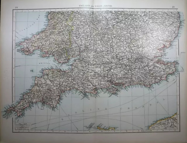 Old (XLG17x22) 1905 Time's Atlas Map ~ SOUTHERN HALF of ENGLAND  ~ Free S&H