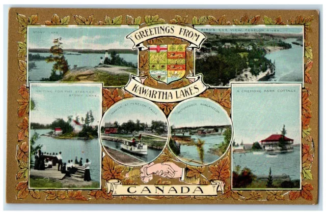 c1905 River Multiview Greetings from Kawartha Lakes Canada Antique Postcard