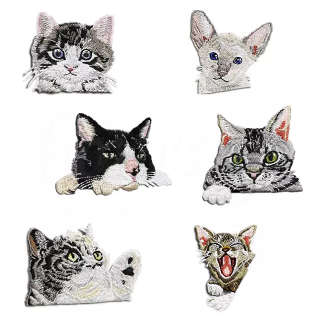 Craft Embroidery Sew On Badge Stickers Iron-On Patch Applique Cat Head Patches