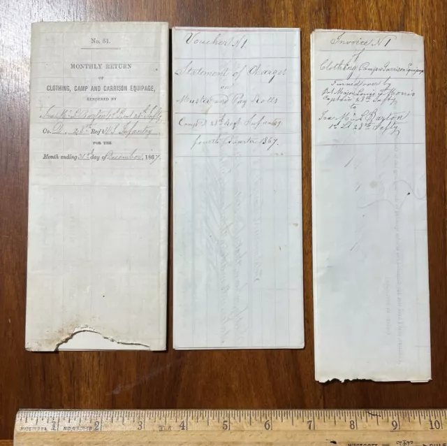 Antique Civil war Recontruction Era 1867 documents Pine Bluff AK camp payroll