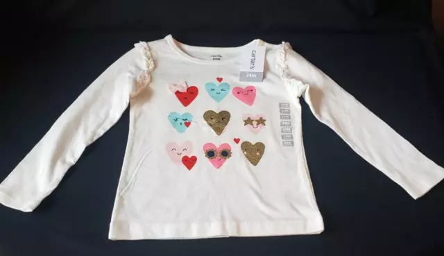 Carters Glitter Hearts Infant Baby Girl Shirt - Size 24 Months - New