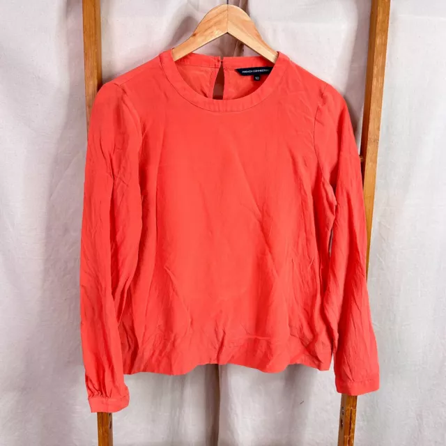 French Connection Blouse Womens 10 Red Silk Long Sleeve Top