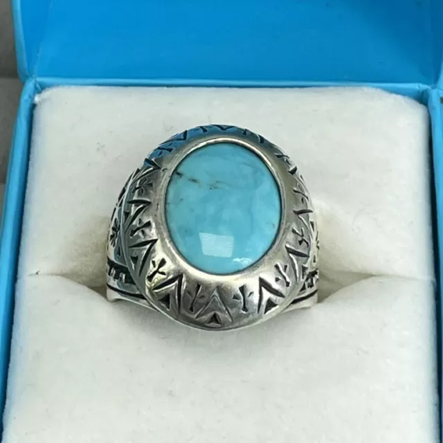 Carolyn Pollack Ring Sterling Silver Turquoise Cabochon Chunky Size Q 1/2