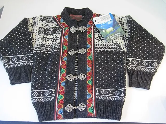 NWT Christiania Pure New Wool Multi Col.Sweater Kids Sz 1-2  Pewter Clasp Norway 2