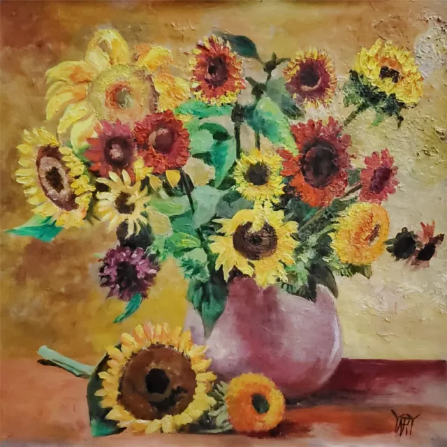 YARY DLUHOS Sunflower Still Life Floral Bouquet Vase Original Art Oil Painting