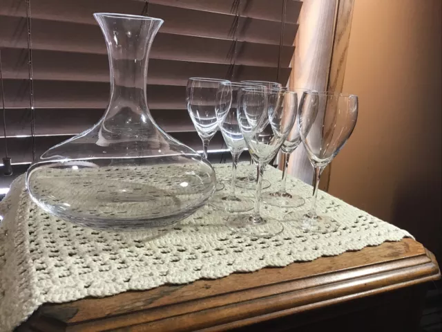 6 rare crystal Peill & Putzler Germany 4 oz white wine glass & Spiegelau carafe