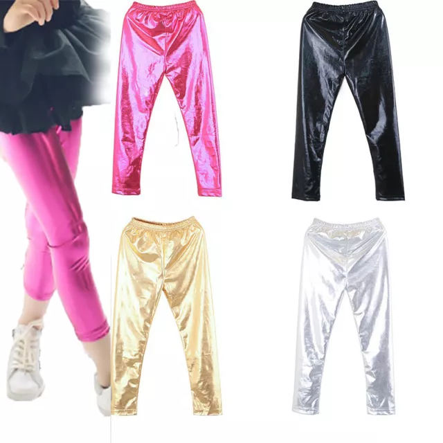 2-10Y Kids Girls Legging Metallic Shiny Skinny Leggings Dancewear Costume Tight