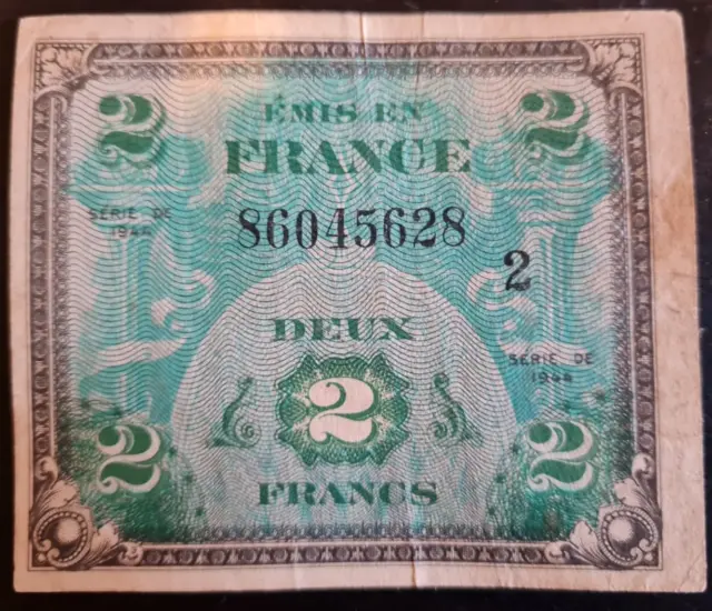 France Ww Ii Era Banknote - 1944 - 2 Francs