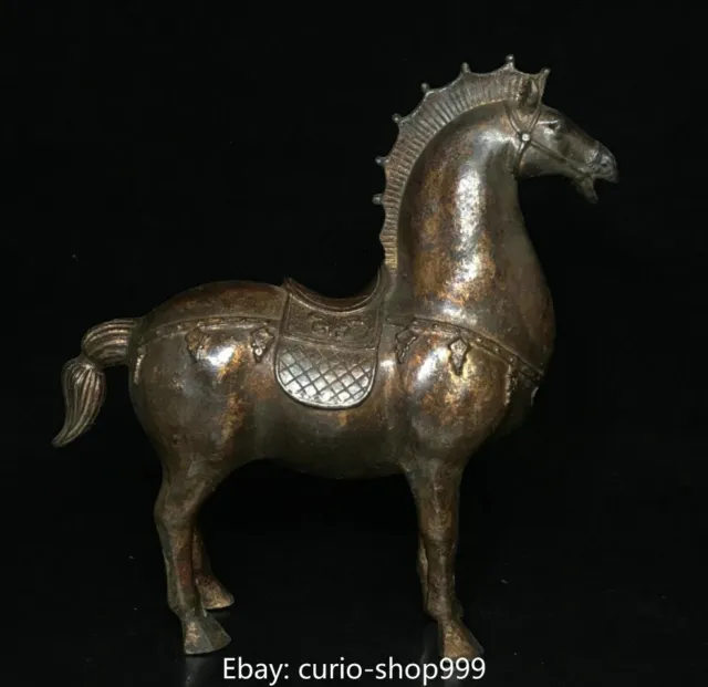 9" Old Chinese Bronze Fengshui Zodiac Year Tang Horse Success Animal Statue