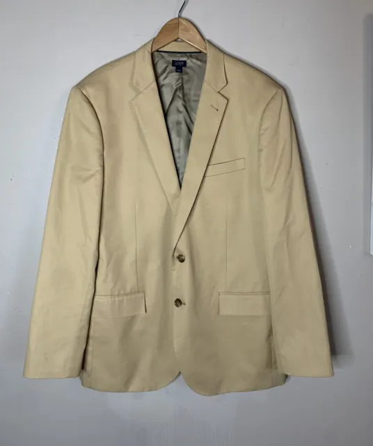 New JCrew Ludlow Crespi Sport Coat Blazer Suit Jacket 2 Button Tan Mens Sz 44 R