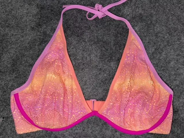 Victorias Secret Beach The High Tie Halter Bikini Swim Top 34DD Peach Ombre