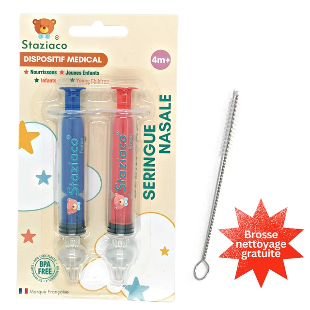 2 PCS Mouche bébé Staziaco, Seringue Irrigateur & Lavage Nasale Rouge & Bleue