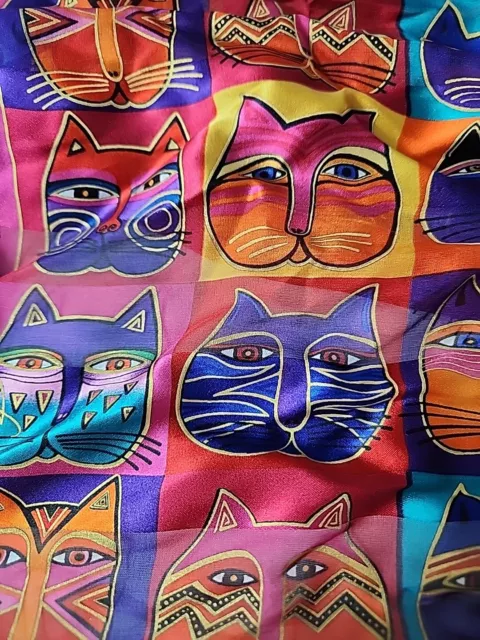 T4 Laurel Burch 100% Silk Cat Faces Scarf Rectangle Colorful Art 54"x 11"