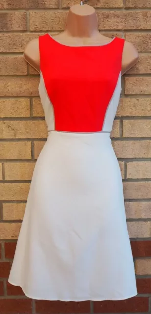 Dorothy Perkins Weiss Rot Massgeschneidert Formelle Arbeit Ärmellos A Line Kleid 8 S