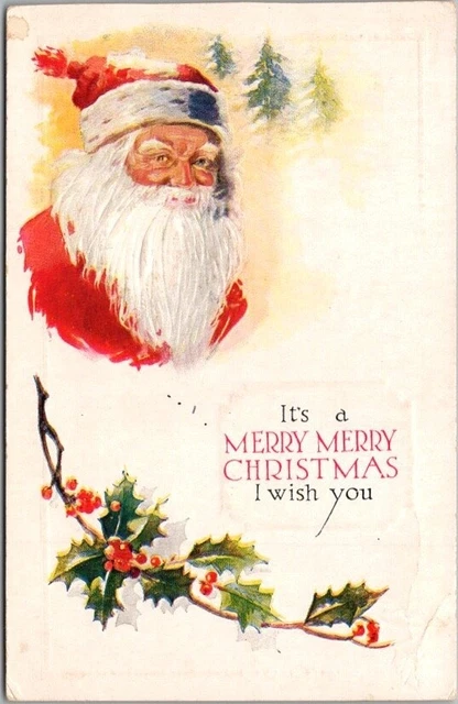 Vintage 1910s SANTA CLAUS Embossed Postcard "It's a MERRY CHRISTMAS I Wish You"