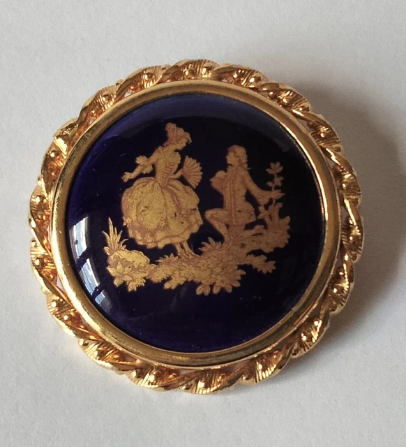 Broche Vintage Panier De Fleurs En Métal Doré Et Cabochons Verre 55x35mm, Style Ancien