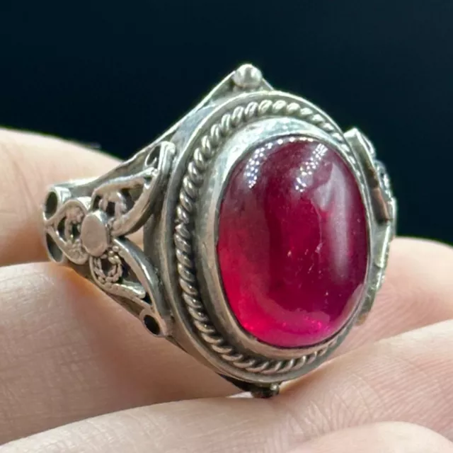 Beautiful Ancient Roman Silver Ring With Old Red Stone