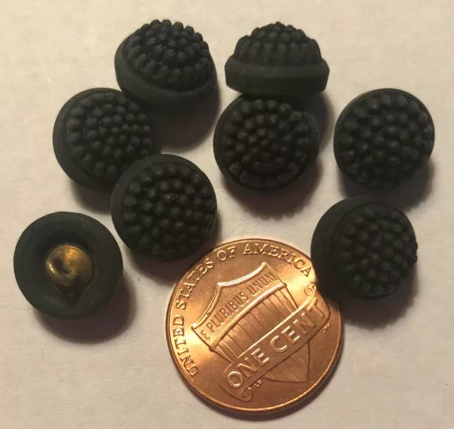 8 Small Berry Design Matte Black Glass Shank Buttons 7/16" 11mm 9591