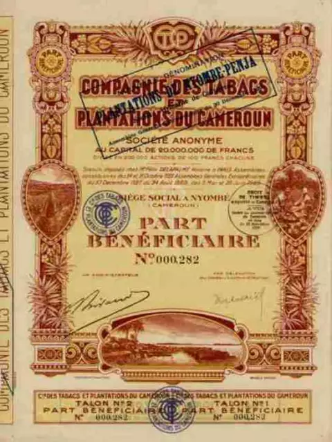 Tabacs et Plantations du Cameroun Nyombe Penja 1929 DEKO Africaine de Cultures