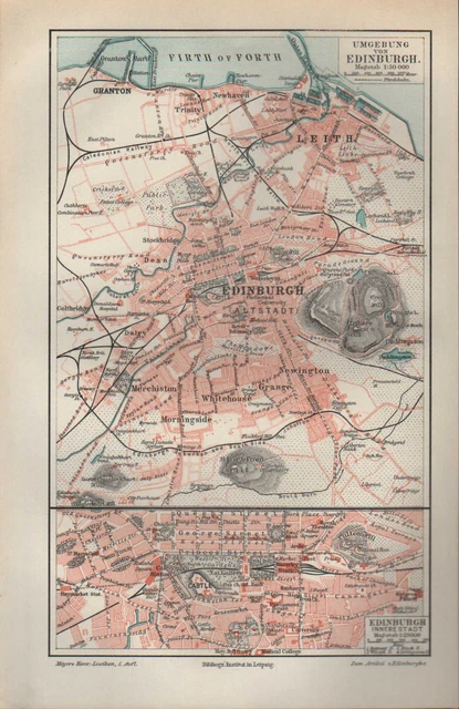 Karte Von Lübeck Und Umgebung LANDKARTE CITY MAP 1896 Stadtplan UMGEBUNG VON EDINBURGH. Castle Water