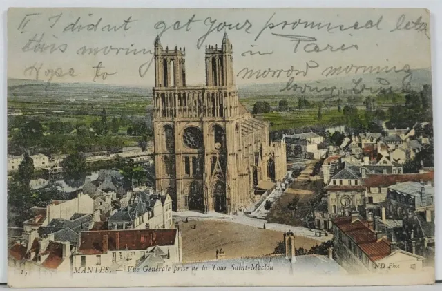 Mantes Vue Generale prise de la Tour Saint Maclou c1905 Postcard L12