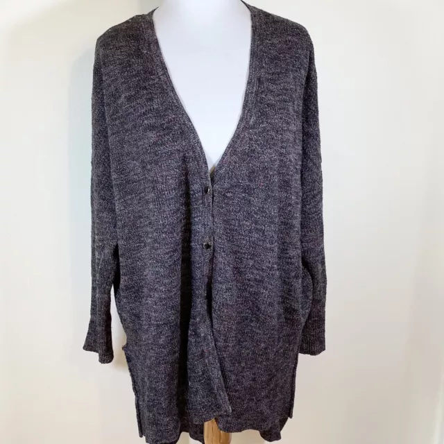 Free People High Low Cardigan Sweater Snap Front Size Small Gray Oversized Tweed