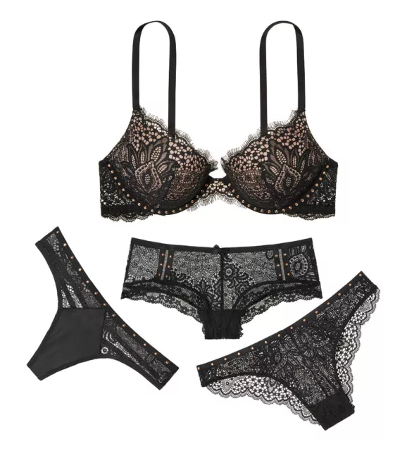 VICTORIA'S SECRET BOMBSHELL lace studs push up BRA SET Black embellished  panty £67.19 - PicClick UK