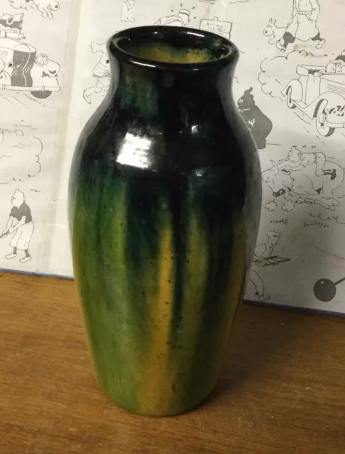 ANCIEN VASE Soliflore MOderniste EN GRÈS FLAMME 1880 Jaune Et Vert