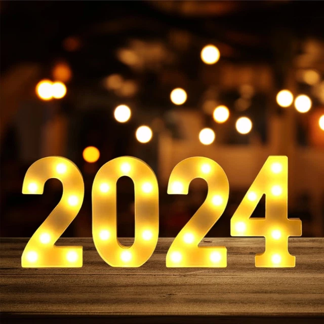 4 LED LIGHT up Number for 2024 Party Decor Marquee, 2024 New Year