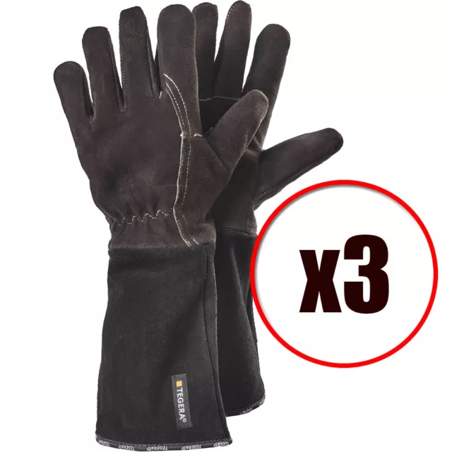 Lot de 3 paires de gants de soudure anti chaleur en cuir fleur caprin Tegera EN