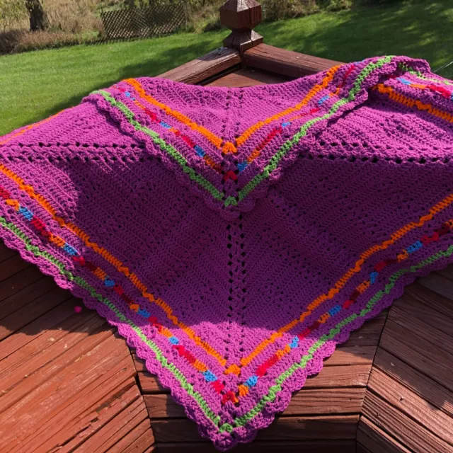 NEW! CUTE PURPLE Handmade Afghan CROCHETED BLANKET Throw, Cozy 48" x 48 for GIFT