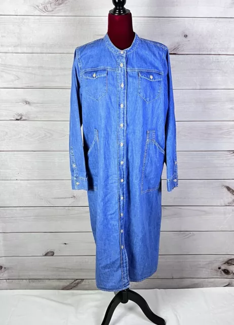 J. Crew Western Indigo Shirt Dress Women’s Sz 18 Blue Long Sleeve Denim Collared