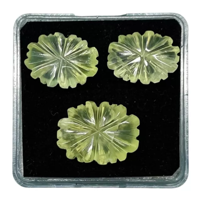 3 Pcs Set Natural Prehnite Hand Carved Sparkling Loose Gemstones Lot 23.25 Cts