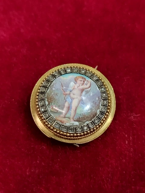 Broche Antique Style Néoclassique - Nacre Peinte, Métal, Espagne XIXe Siècle, Occasion