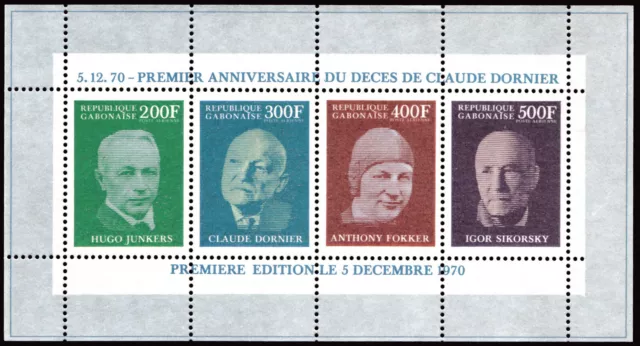 Gabon 1970 1st Anniv Death of Claude Dornier + Junkers, Fokker, Sikorsky MS MNH