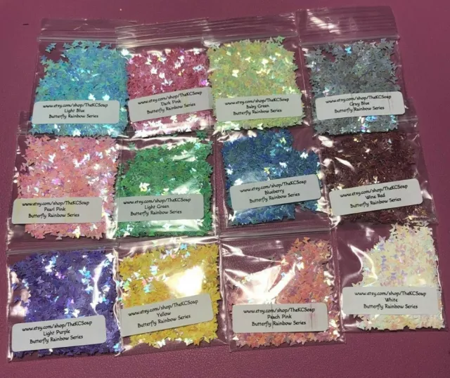 Solvent Resistant BUTTERFLY Rainbow series Glitter U Choose Color Nail Art Face