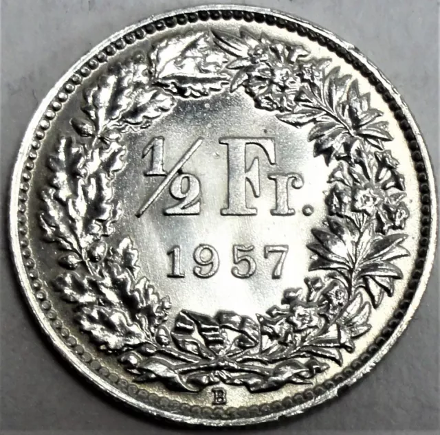 Schweiz ½ Franken 1957 Silber - Stehende Helvetia - TOP-> st / unc & Kapsel