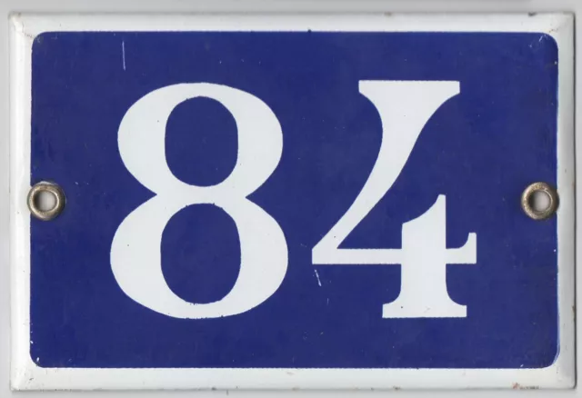 Old blue French house number 84 door gate plate plaque enamel steel metal sign