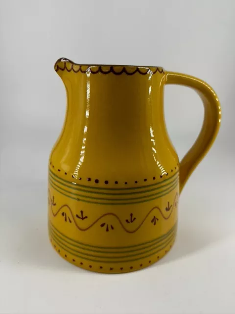 BF (Bobby Flay) Pitcher Portugal 7" Hand Painted Mustard Yellow Redware Jug