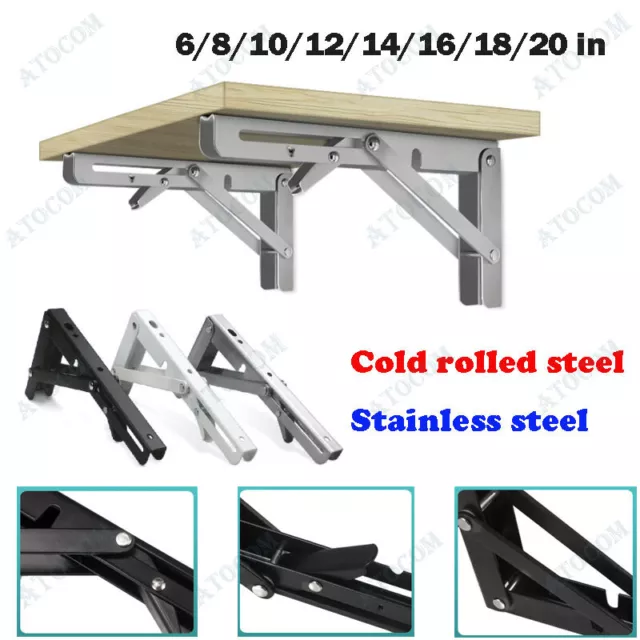 1Pair Folding Heavy Duty Shelf Bracket Triangle Bench Mounted Table Wall Hinges