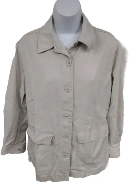 L.L. Bean Safari Jacket Tan Medium Coat Button Down Utility Khaki Vintage Pocket