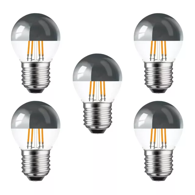 5X LED Filamento Espejo Frontal Gotas 4W = 40W E27 Plata Kvs Bola Blanco Cálido